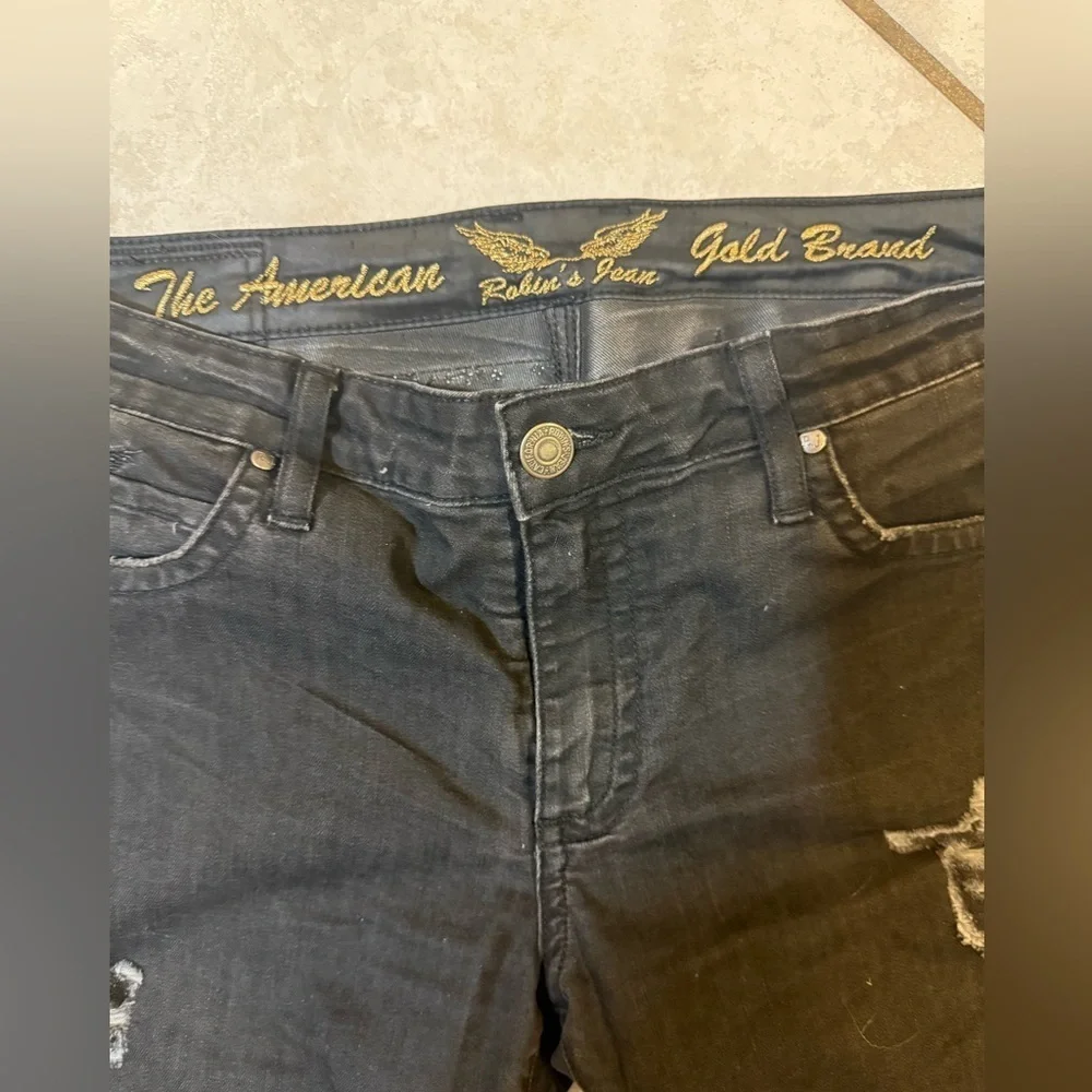 Black distressed Robins jeans sz 33 skinny